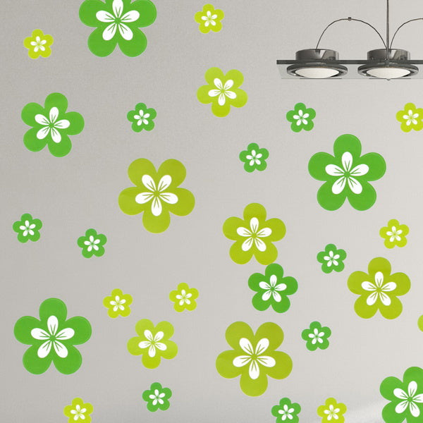 Green Blossoming Flowers - Large Wall Decals Stickers Appliques Home Decor