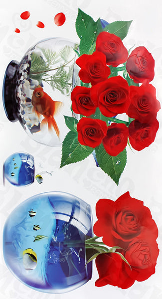 Rose Fishbowel - Wall Decals Stickers Appliques Home Decor